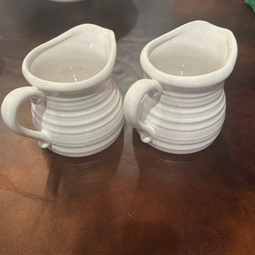 NWT Set of 2 White French Country Style Textured Creamers Jugs Pitchers - Picture 13 of 13